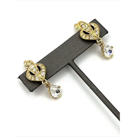 Vintage TRIFARI Earrings Rhinestone Dangle Clip Dangle Earrings 1.5" - Picture 9 of 9